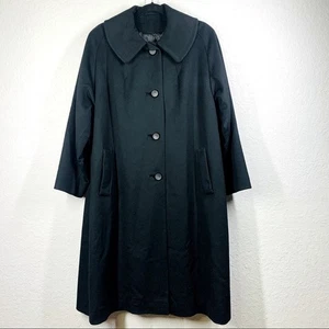 VINTAGE Union Made Retro Black Single-Breasted Wool Midi-Princess Swing Coat - L - Picture 1 of 13