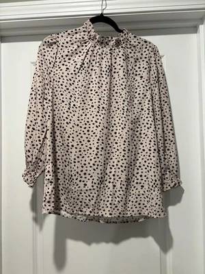 Camisa Top Algodón Crema y Negro Punto Manga 3/4 Botón Frontal Talla XSmall Foto 1 de 2