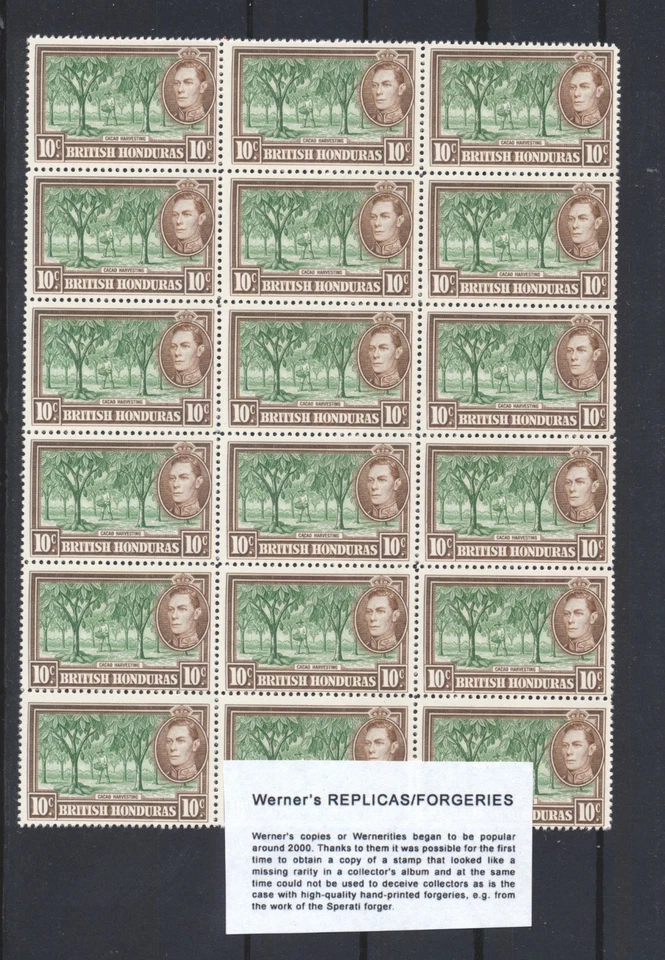 Hoja FALSIFICACIÓN - RÉPLICA DE WERNER - B. Honduras 1938 - cosecha de cacao sin emitir Foto 1 de 1