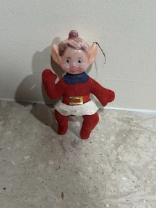 Vintage Flocked  Blow Mold Pixie Elf Christmas Ornament Kitsch 1950’s - Picture 1 of 2