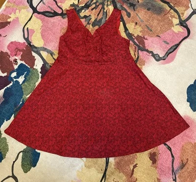 DISNEY Minnie Mouse Floral Rose Red 3X Fit Flare Retro Sleeveless Dress Size 24 - Image 1 of 4