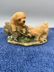 Handbemalte Spielfigur Steinzeug 2 Welpen - Bild 1 von 3