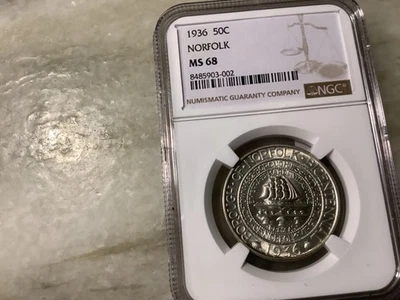 1936 Silver Norfolk Commemorative Half Dollar MS68 - Image 1 of 3