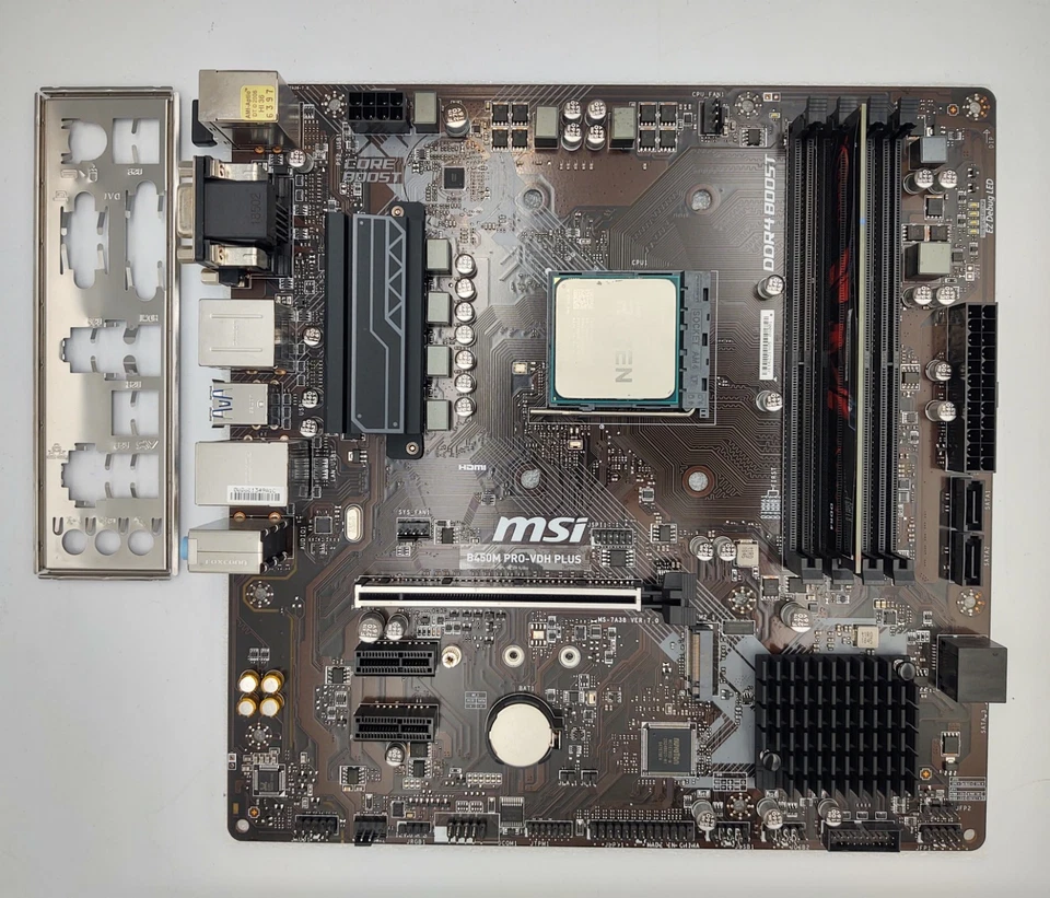 Placa madre MSI B450M PRO-VDH PLUS AMD con AMD Ryzen 5 2600 + 8GX1 RAM & E/S Foto 1 de 4