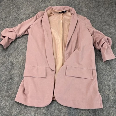 Boohoo Women's Blazer Jacket Dusty Pink UK 10 Lined Open Front Ruched Sleeve - Image 1 of 4