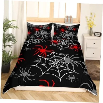 Funda nórdica roja negra blanca telaraña tamaño completo, completa (sin edredón) Multi 27 Foto 1 de 4