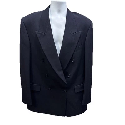 Chaqueta Blazer De Colección Años 90 Pierre Cardin Hombres 100% Lana Hecha en EE. UU. Doble Pecho Azul Marino Foto 1 de 4