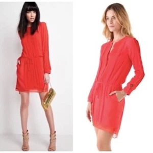 Diane von Furstenberg DVF Red Orange Drawstring New Slice Crepe Dress Size 6 - Picture 1 of 8