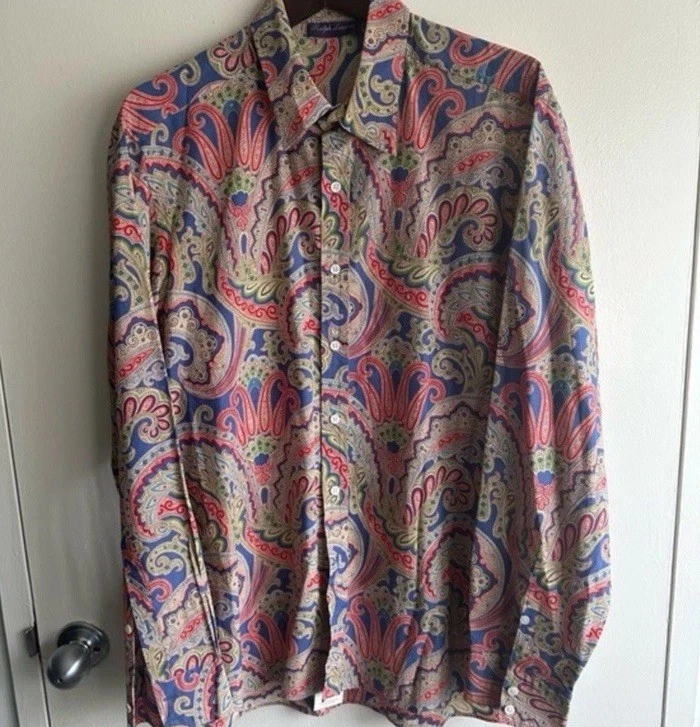 Ralph Lauren Purple Label Blue and Red Paisley Casual Shirt US 17 - Image 1 of 4