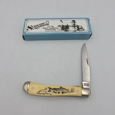 Cuchillo trampero Schrade Scrimshaw U.S.A. 503SC bagre de colección nuevo de colección Foto 1 de 4