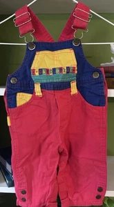 Vintage Okie-Dokie Toddler Colorblock Overalls Bibs 12 Month 90’s Hong Kong - Picture 1 of 11