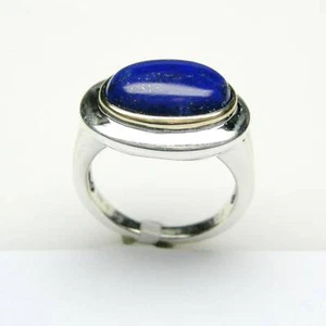 LADIES RING WITN GENUINE LAPIS IN STERLING SILVER WITH 14K YELLOW GOLD FRAME - Picture 1 of 2