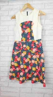 Hi There from Karen Walker dress 8 navy blue, white polka dot floral print - image 1 of 4