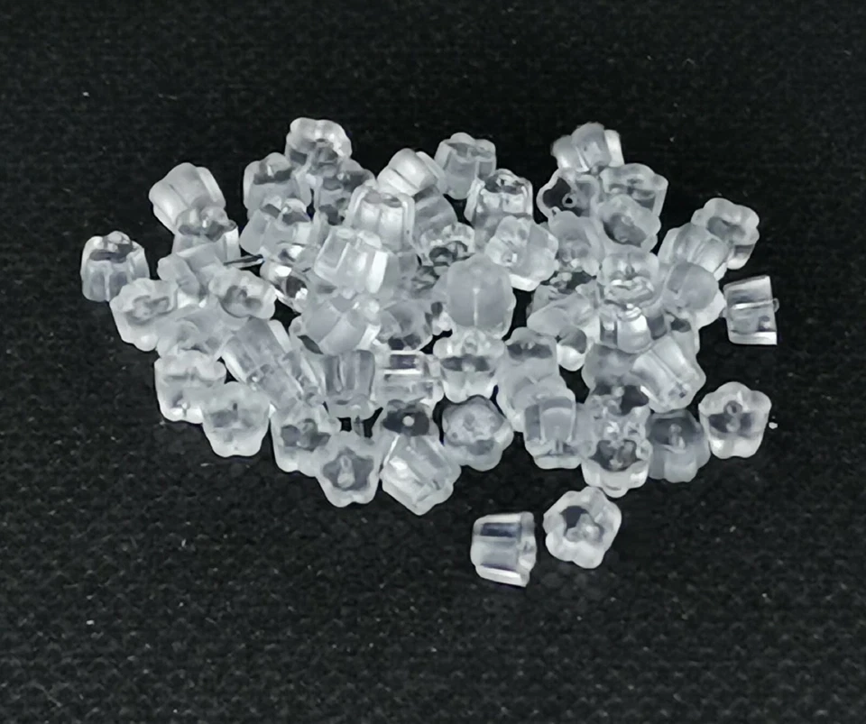Tapones para pendientes de plástico con forma de flor de goma transparente de 5 mm 50 un. Envío gratuito Foto 1 de 1