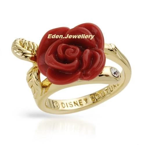 Authentic DISNEY COUTURE Beauty & The Beast Enchanted Red Rose Flower Ring Sz 8 - Image 1 of 1