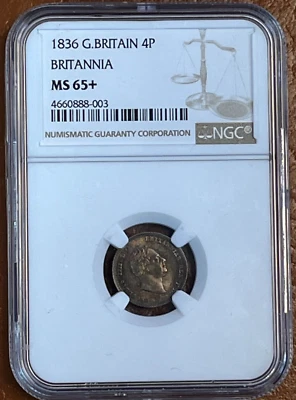 1836 Great Britain 4 Pence Groat "Britannia" NGC MS65+, PLUS Grade - William IV - Image 1 of 4