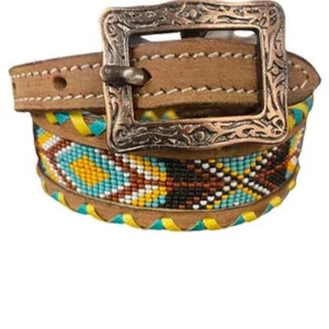 ¡Nuevo! COLLAR DE CUERO PARA PERRO ajustable con incrustación de cuentas navajo envoltura de cuero crudo ¡3 TALLAS! - Imagen 1 de 6