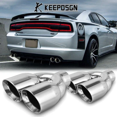Puntas de escape dobles de 2,5" a 3,5" cuádruples de acero inoxidable pulido para Dodge Charger 2006-23 Foto 1 de 4