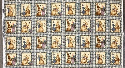 Debbie Mumm for SSI Spring Easter Bunny Checkered Cotton Fabric Panel 23" x 42" - Image 1 of 2