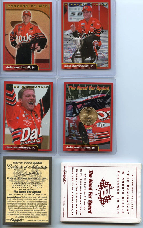 DALE EARNHARDT JR. 2001 24KT GOLD NORTH CAROLINA STATEHOOD QUARTER - 4 CARD SET! - Image 1 of 1