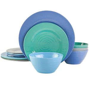 Gibson Home Melamine Dinnerware Set, Service for Four (12pcs), Blue (Brist) - Picture 1 of 9