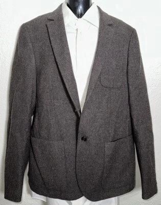 Blazer Allsaints Mason para Hombres Talla 40 Lana Marrón Abrigo Deportivo Cuero Coderas Foto 1 de 4