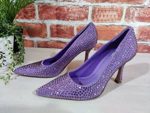 STRADIVARIUS PURPLE PARTY SHOES UK 6 EU 39 EMBELLISHED SUEDE POINTED HIGH HEEL - Picture 1 of 6