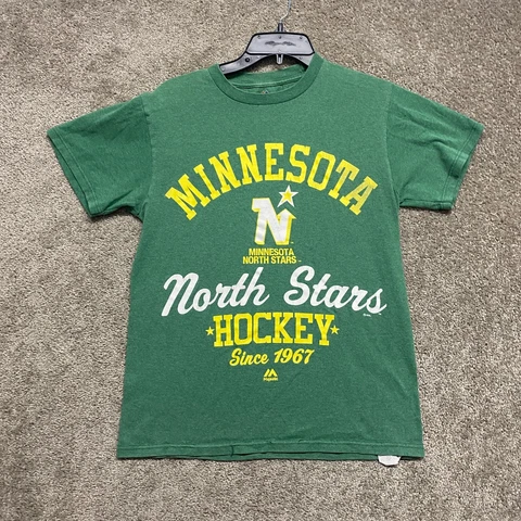 Minnesota North Stars Shirt Adult Small Green Yellow NHL Hockey Short Sleeve Men Cover