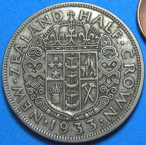 New Zealand 1/2 Crown Silver Coin 1933, Free Shipping for Additional Purchases - Picture 1 of 4