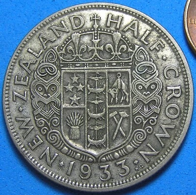New Zealand 1/2 Crown Silver Coin 1933, Free Shipping for Additional Purchases - Imagem 1 de 4