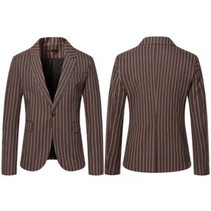 Gestreifter Herren Smoking Sakko Anzug Formeller Blazer Elegant Abendessen Mantel Tops Freizeit - Bild 1 von 10