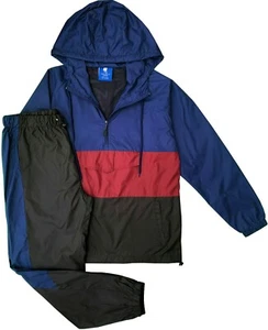 Men's Windbreaker Tracksuit Hooded Meshed Lined Jogging GYM Suit - Picture 1 of 36