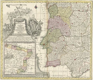Map "Portugalliae et Algarbiae Regna" (Portugal - Inset of Brazil) Seutter, 1725 - Picture 1 of 7