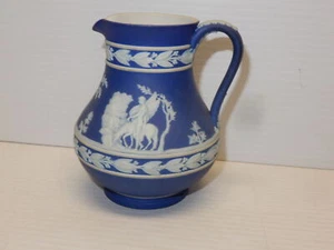 ANTIQUE WEDGWOOD BLUE JASPER DIP BULBOUS CREAMER CA. 1860 - Picture 1 of 5