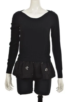 全新 Tracy Reese 女式毛衣 S 码黑色船领长袖上衣 全新带标签 — 第 1/4 张图片