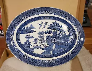 NEW Johnson Bros Blue Willow Oval Serving Dish Platter ENGLAND 12” FREE SHIPPING - Picture 1 of 7