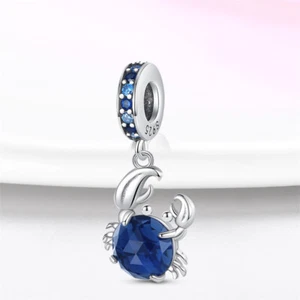 Dije cangrejo cristal marino azul plata esterlina 925 - Imagen 1 de 5