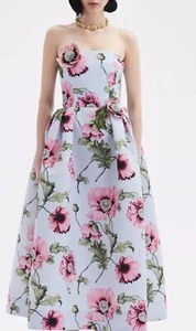 Oscar De La Renta Poppies Strapless Midi Dress Sz 10 $6990 - Picture 1 of 7