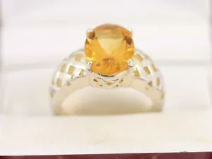 Citrine Solitaire Ring Sterling Silver Ladies Stunning Size R 1/2 925 7.5g Bg2 - Picture 1 of 4