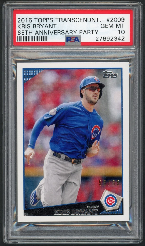 2016 Topps Transcendent Kris Bryant PSA 10 GEM MINT 65th Anniversary Party 58/65 - Image 1 of 2