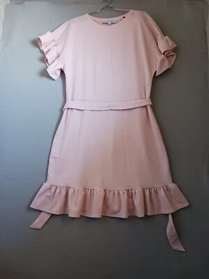 Vestido Emma & Michele Fit & Acampanado L Rubor Rosa Texturizado Manga Corta Cinturón Trabajo Foto 1 de 4