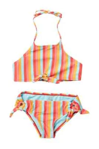 Raisins Big Girl's 14 2 Pc Goals Mood Ring Stripe Bikini Swimsuit Orange Red - Picture 1 of 1