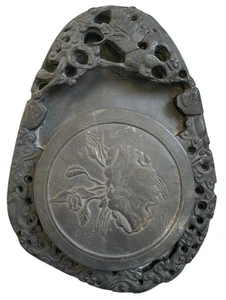 Antique Vintage Chinese Carved Ink Stone Dragon & Flowers - Picture 1 of 7