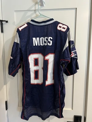 Camiseta de los New England Patriots para hombre mediana #81 Randy Moss Reebok azul vintage NFL  Foto 1 de 3