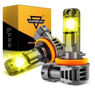 AUXBEAM LED Fog Light Bulb H8 H16 H11 Super Bright Yellow High Power Fanless 1:1 - Image 1 of 4