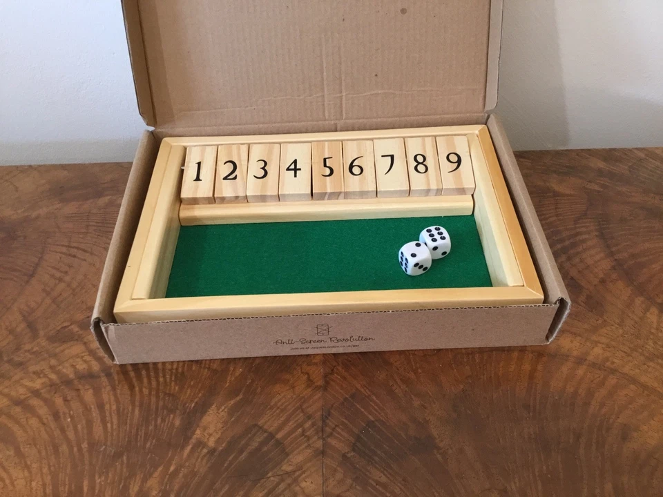 Jaques Of London Shut The Box Game-9 Numbers Dice Family Game Wooden BOXED VGC - Image 1 of 2