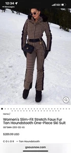 GSOU Snow Women's One-Piece Ski Suit with Faux Fur Hood and Belt Size Small - Picture 1 of 5