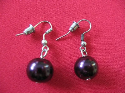 Ohrringe - auberginefarbene Perle 3 cm - Bild 1 von 4