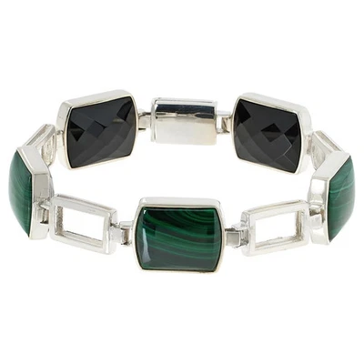 JAY KING Sterling Silver Malachite & Chalcedony Reversible Link Bracelet - NWT - Image 1 of 4