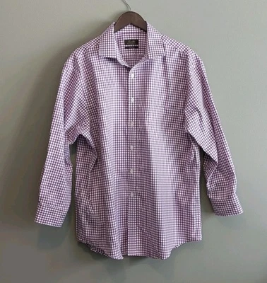 Tasso Elba Size XL Purple Check Shirt Non Iron Dress Mens 17.5 Extra Large LS - Image 1 of 4